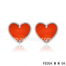 Replica Van Cleef & Arpels Sweet Alhambra Heart Earrings White Gold,Carnelian